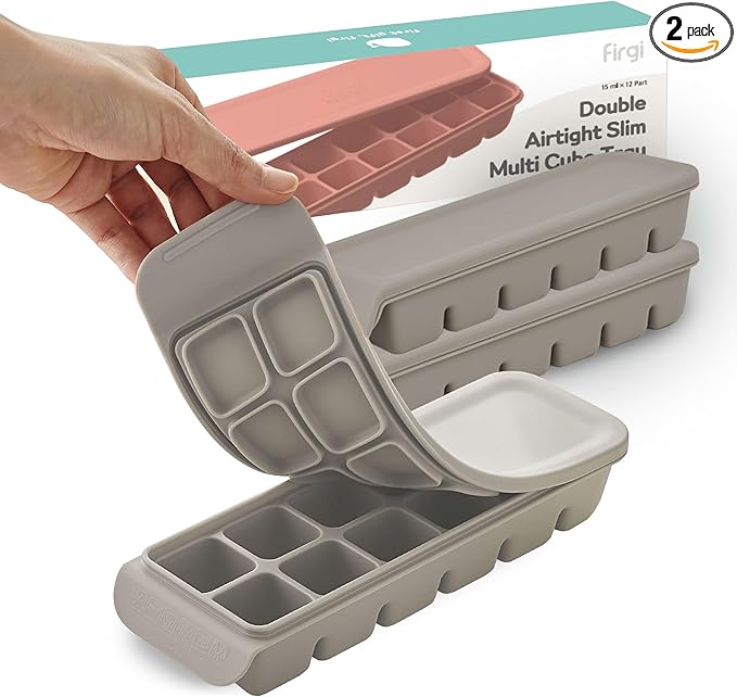 Silicone Freezer Trays with Lid,2ea 0.7oz 12 Cube-Leak Proof Silicone Freezer molds for Homemade Baby Food Breastmilk, Purees, Vegetables, Fruit, Baby Food Jars Ice Tray with Lid BPA Free Gray