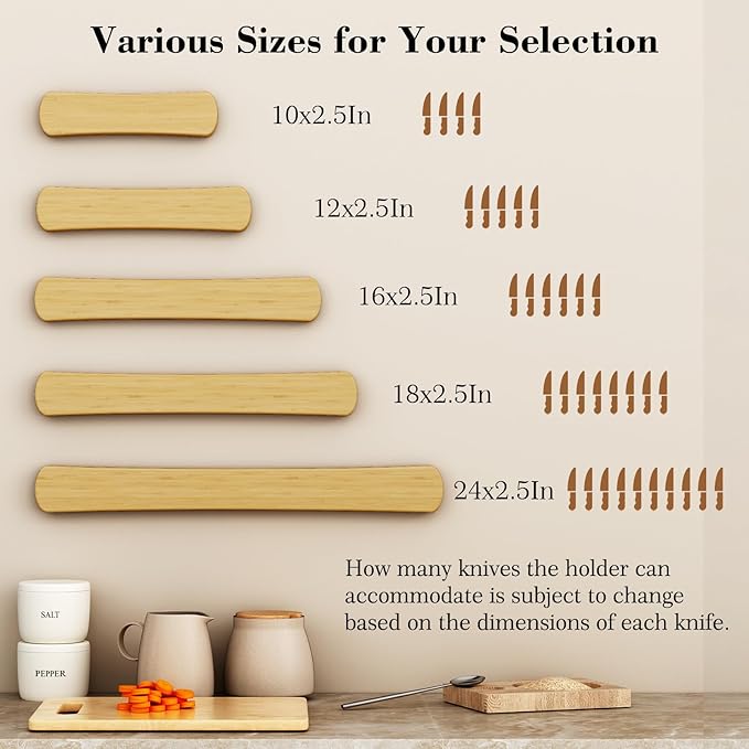 Magnetic Knife Holder for Wall, 10 Inch Bamboo Strong Magnetic Knife Strip, Small Kitchen Storage Space Savers, Rv/Apartment/Farmhouse Accessories Organizer, Housewarming Gifts for New Home
