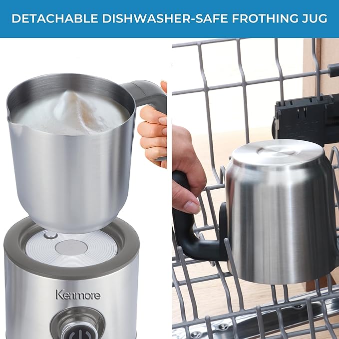 Kenmore Electric Milk Frother- Hot & Cold Milk Steamer and Foam Maker for Coffee, Lattes, Cappuccino, Portable Milk Heater and Foamer for Espresso, Home Brewing, Automatic Milk Steamer