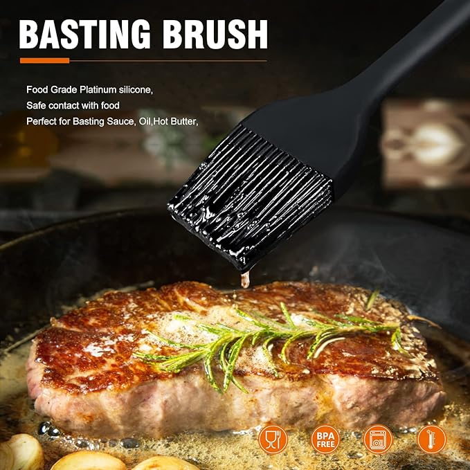 Walfos Silicone Basting Pastry Brush, Heat Resistant Pastry Brush, Perfect for Oil Butter BBQ Grill Baking Kitchen Cooking, Strong Steel Core and One-Pieces Design, BPA Free and Dishwasher safe (10")