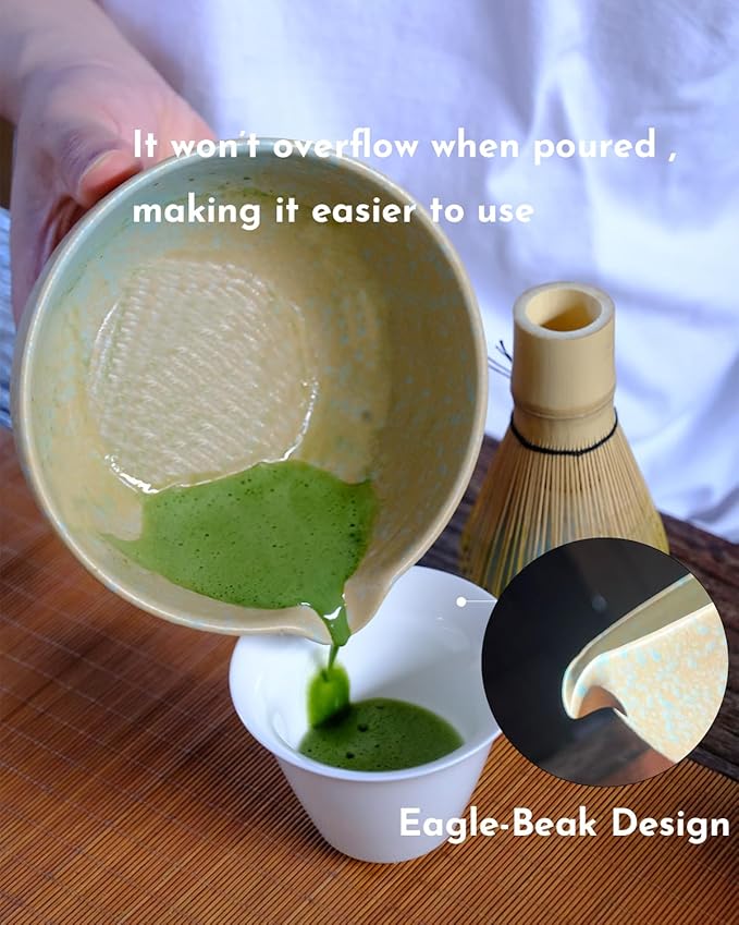 Matcha Whisk Set,Matcha Set,Matcha Kit,Matcha Bowl with Spout,Scoop,Sifter,Bamboo Whisk,Chasen Holder,Unique Gifts for Women Grifend,Gifts for Christmas, Birthday,Halloween(Yellow)