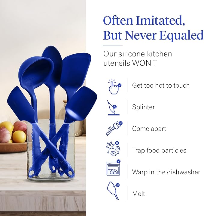 GIR: Get It Right - 5 Piece Essentials All Purpose Set - Ladle, Spatula, Flip, Spoon & Spoonula, Non-stick, Heat Resistant, Dishwasher Safe, Kitchen Utensils, Baking Supplies - Royal Blue