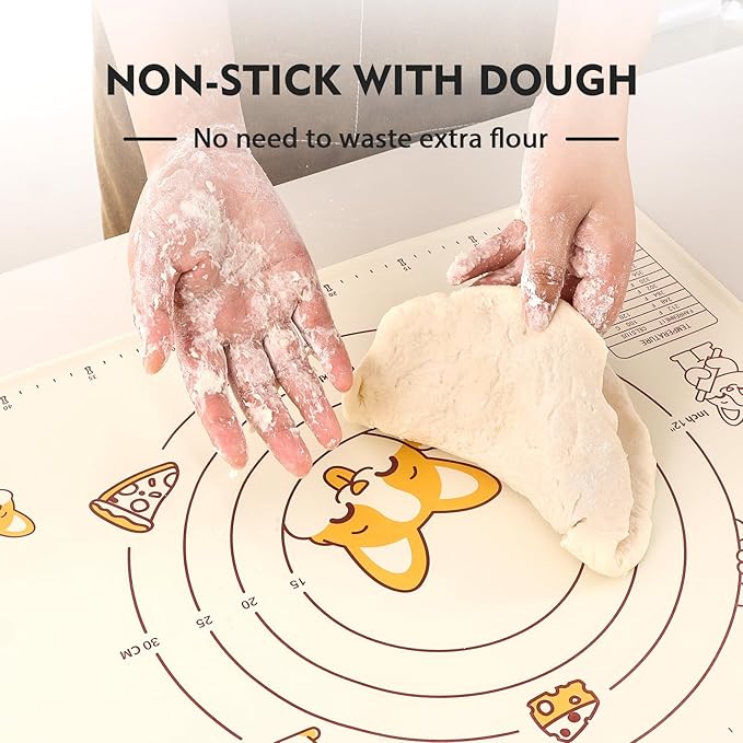 Ourokhome Silicone Baking Mat Sheet and Pastry Dough Cutter, 0.5 Inch Thick 20'' X 16" BPA free Silicone Rolling Mat, Non-Stick and Anti-Slip, Dishwasher Safe (Beige)