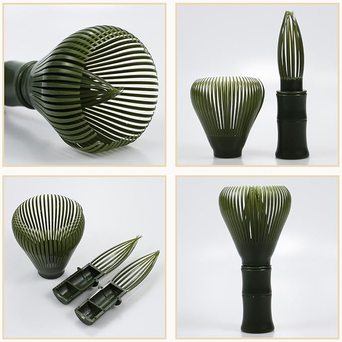 Resin Matcha Whisk Traditional Japanese Chasen Matcha Tea Whisk Gifts for Tea Lovers Reusable Plastic Matcha Whisk for Authentic Tea Preparation (Black+Green)