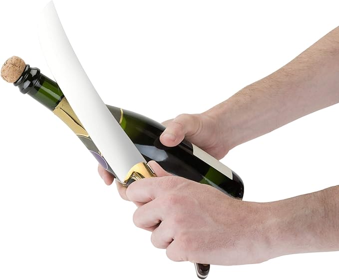 Viski Champagne Saber Sword in Wooden Box, Curved Stainless Steel Blade and Wood Handle, Elegant Home Bar Tool for Celebrations, Weddings, Parties, and Housewarming Gifts, Set of 1
