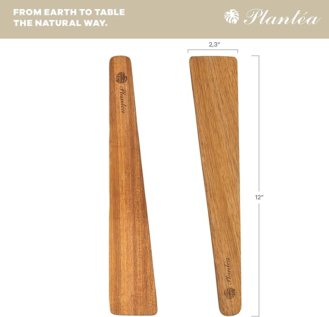12 Inch Acacia Wood Spatula for Cast Iron, Small Wooden Flipper, Egg Scraper, Flat Turner, Multipurpose Cooking Utensil, Set of 2 Spatulas for Flipping, Scraping, Serving & Turning