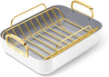 Caraway Roasting Pan - 16x13” Roasting Pan with Rack - Non-Stick Ceramic Coated - Non Toxic, PTFE & PFOA Free - Oven Safe & Compatible with All Stovetops - White