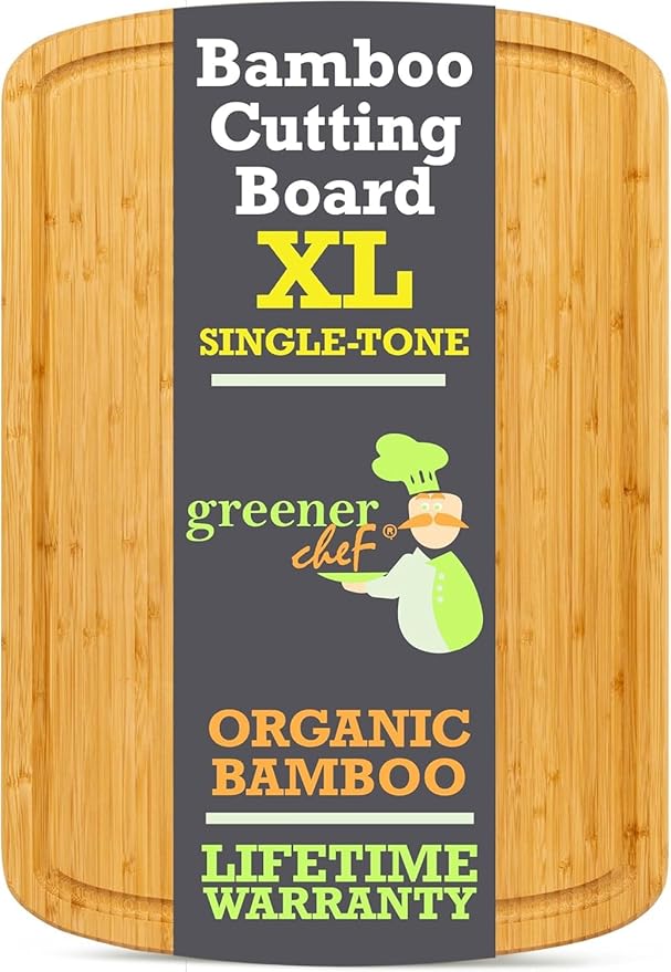 GREENER CHEF 18 Inch Extra Large Bamboo Cutting Board with Lifetime Replacements - Organic Wooden Butcher Block, XL Chopping Board for Kitchen, Meat, Vegetables, and Food Prep