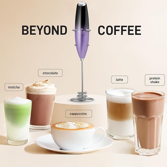 Zulay Kitchen Patented Tornado Triple Whisk Milk Frother with 4 Duracell Batteries – Handheld Foam Maker for Coffee, Lattes, Matcha & Hot Chocolate – Rich, Creamy Froth in Seconds
