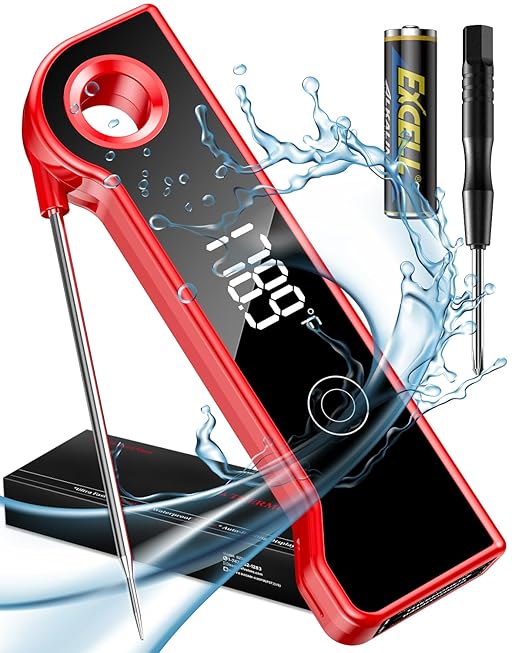 2025 Meat Thermometer Digital, ±0.5°F Accuracy Instant Read Thermometer180° Rotating Display, Calibratable and Auto Off, IP67 Waterproof Food Thermometer for Cooking,Grill,Oil Deep Fry, Brewing,Candy