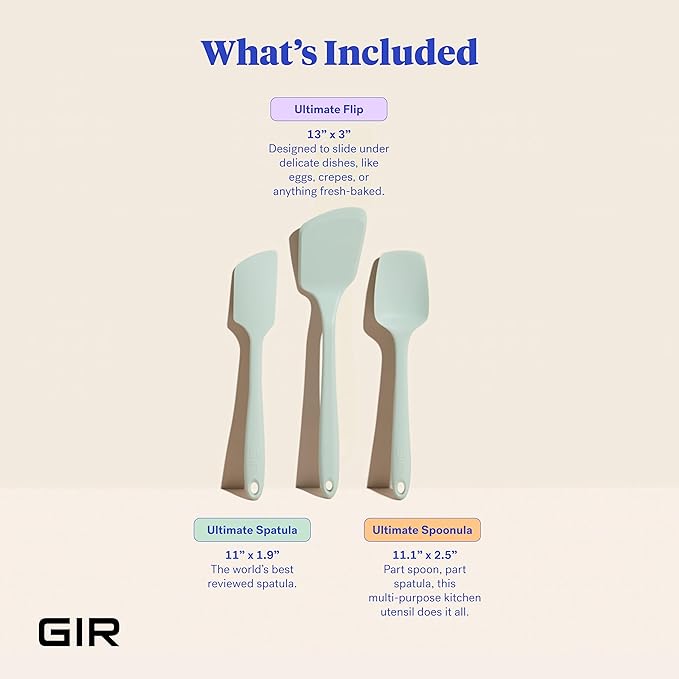 GIR: Get It Right 3-Piece Ultimate Silicone Kitchen Utensils Set - Spatula, Flip & Spoonula - Non toxic Cooking Utensils for Nonstick Cookware, Cooking and Baking - Mint