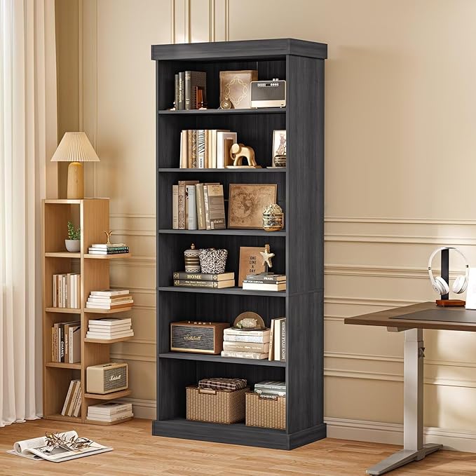 70.8" Tall Black Bookshelf, Farmhouse Modular Bookcase with 6-Tier Adjustable Shelves, Large Storage Cabinet for Home Office, Living Room, Set of 4