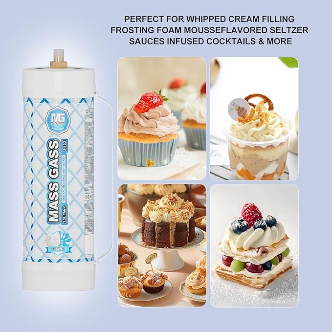 MassGass Whipped Cream Chargers, 3.3L Tanks, 2112g Whip Cream Charger Cylinder Unflavored Food Grade 99.99% Pure(3 Cylinders)