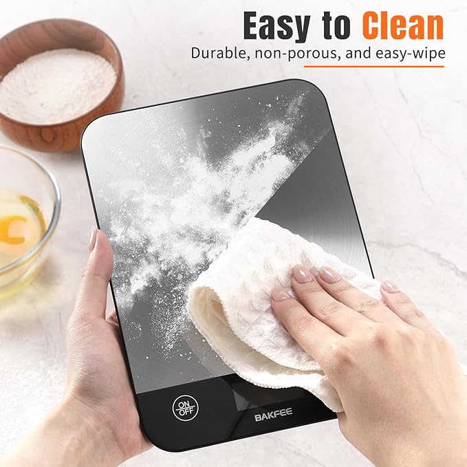 33lb Digital Kitchen Scale, Food Scale Rechargeable with Stainless Steel, Grams and Ounces, USB Charging, 1g High Accuracy for Baking, Cooking, Food BK806