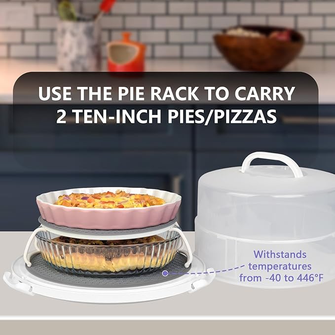 12 Inch Cake Carrier with Lid & Handle BPA-Free Cake Transport Container, Includes Insulated Bag, Cupcake & Pie Holders for Secure Dessert Delivery (Fits 7" Tall Cakes) (Grey)