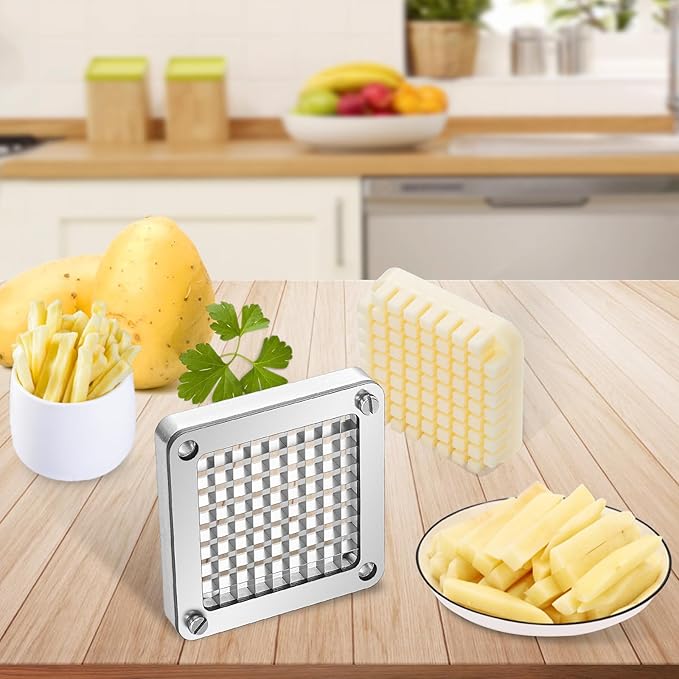 VEVOR Replacement Chopper Blade, 3/8 inch, 3 PCS French Fry Blade Assembly with 6 Extra Knives, Stainless Steel Dicer Parts and Push Block for Cutting Potatoes Carrots Onions Cucumbers Mushrooms