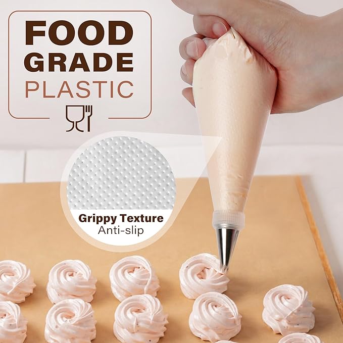 LotFancy 250pcs 12 Inch Piping Bags, Disposable Pastry Bags with 5 Clips, Anti-Burst Icing Piping Bag, Non-Slip Frosting Bags for Cakes and Cookies Decoration