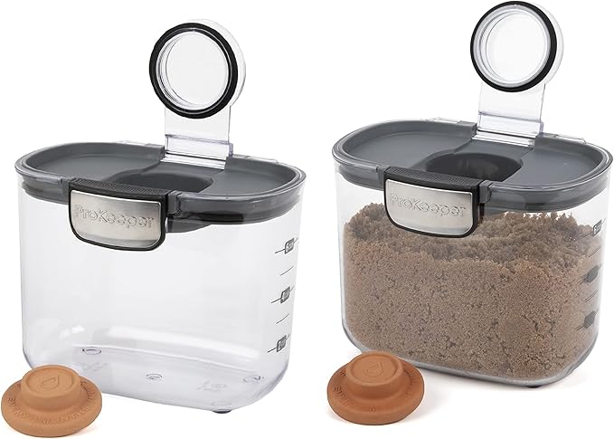 Progressive International ProKeeper+ Clear Plastic Airtight Food Baker's Kitchen Storage Organization Container Canister Set with Magnetic Accessories, 2- Piece Set (Brown Sugar 1.4-Quart)