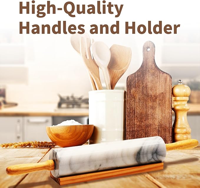 Marble Rolling Pin 18 Inch with Stand Heavy Duty, Weighted Baking Roller Pin for Making Pizza and Dough, Flour Tortillas, Pastry, Non-Stick Rolling Pin Stable and Anti-Slip, Dishwasher Safe