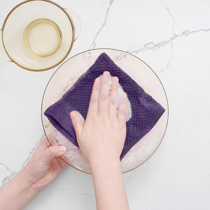 Homaxy 100% Cotton Waffle Weave Kitchen Dish Cloths, Ultra Soft Absorbent Quick Drying Dish Towels, 12 x 12 Inches, 8-Pack, Eggplant