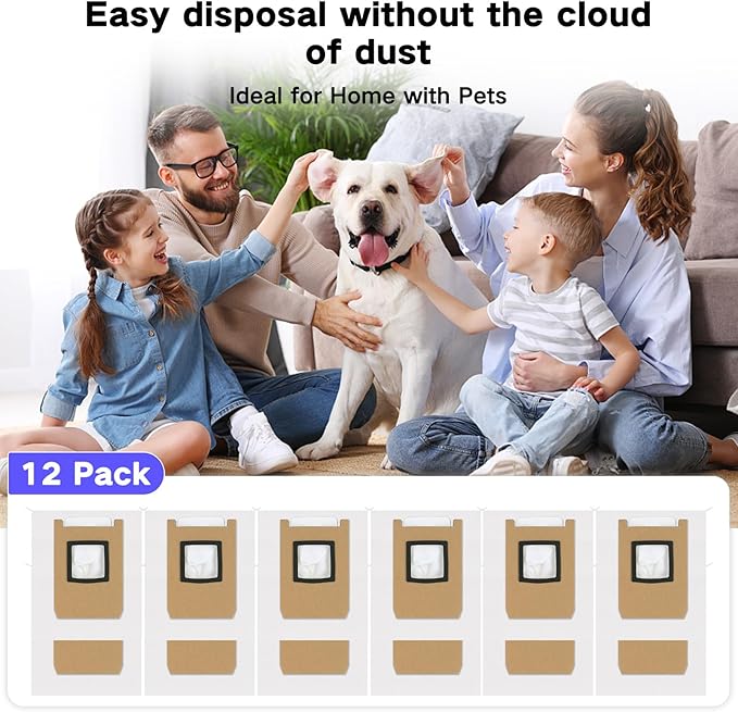 12 Pack Dust Bags Compatible with Eufy E28 OMNI, E25 OMNI Robot Vacuum, 4-Layer Replacement Disposable Bags, 3L Large Capacity