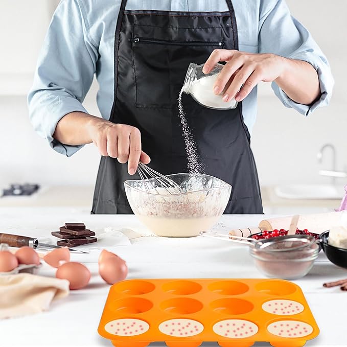 12 Cups Silicone Muffin Pan, Nonstick Cupcake Pan, Heat Resistant Silicone Muffin Tin, Reusable Cupcake Moulds Baking Pan for Cakes, Bread (Orange-2 Packs)