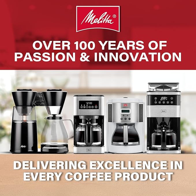 Melitta Aroma Series Programmable Drip Coffee Makers Parent (Aroma Tocco Plus Black and Stainless Steel 12 Cups) with 5-Pack Coffee Filters