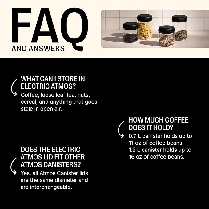 Fellow Atmos Electric Vacuum Canister & Storage Container - Airtight Coffee & Food Storage Containers - Coffee Containers - (Clear Glass, 0.7 Liter)