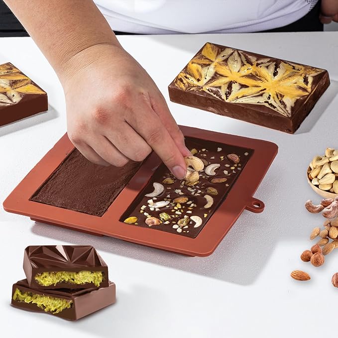 Deep Chocolate Bar Mold Silicone 1 Inch Dubai Pistachio Chocolate Bar Thick Mold for Stuffed Bar, Large Candy Bar Mould for Filling, Red