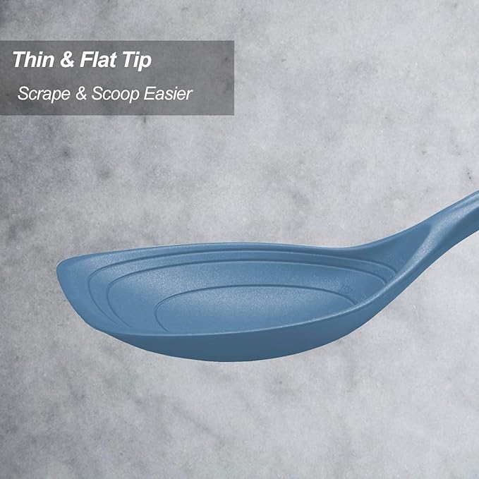 Large Silicone Cooking Spoon, Non-Stick Solid Spoon set with Deep Bolw and Measurement Mark for Mixing, Serving, Draining, Scooping, Scraping, Heat Resistant Kitchen Utensils, Starry Blue