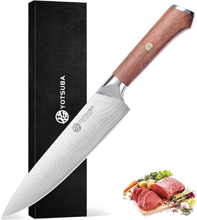 YOTSUBA Chef Knife-8 Inch Japanese Gyuto Kitchen Knife Chef’s Knife German High Carbon Stainless Steel Ergonomic Handle Essentials Sharp Gifts for Mom&Dad With Premium Gift Box