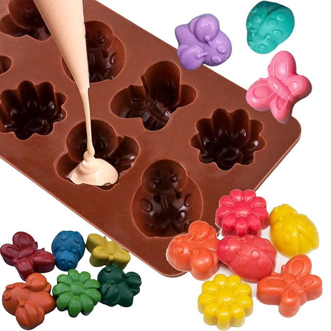3-Pack Chocolate Molds Silicone(1.8 Inch two-bite size),Animal Silicone Molds,Moldes para gelatinas individuales.Features Bear,Dinosaur,Lion,Hippo,Bees,Ladybugs,Beetles,Butterflies,and Flowers.