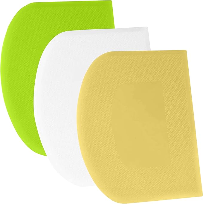 SURDOCA Dough Scraper Bench Scraper - 3P 7.1x4.9" Plastic Flexible Bowl Scraper, Sharp Edge & Angles Cake Scraper. Non-Slip Bakeware Decorating Tools Sculpting & Modeling Tools - White+Yellow+Green