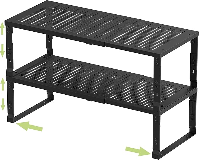 Adjustable Expanable Stackable Spice Rack Shelf Pantry Storage Organizer for Kitchen Cabinet,Countertop,Bathroom and More.Space is no Longer Limited(2Packs/Black/Large)