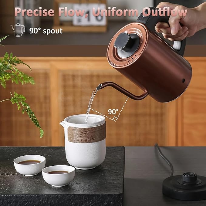 Gooseneck Electric Kettle 0.8L, 304 Stainless Steel (BPA-Free), 600W Fast Heating, Compact Copper Design with One-Touch Button & Auto Shut-Off, Perfect for Home, Office & Coffee/Tea Lovers