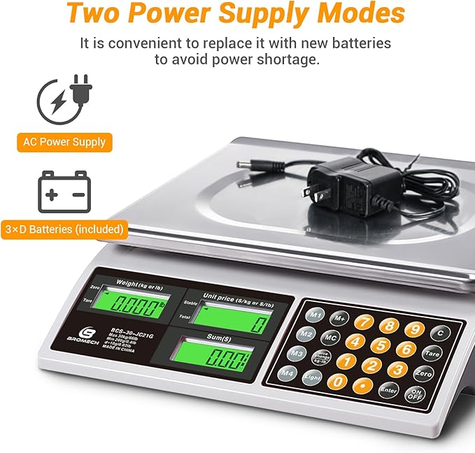 Price Computing Scale, 66lb Digital Commercial Food Meat Produce Weighing Scale with Green Backlight LCD for Farmers Market, Retail Outlets, Dry Battery Powered, Not for Trade