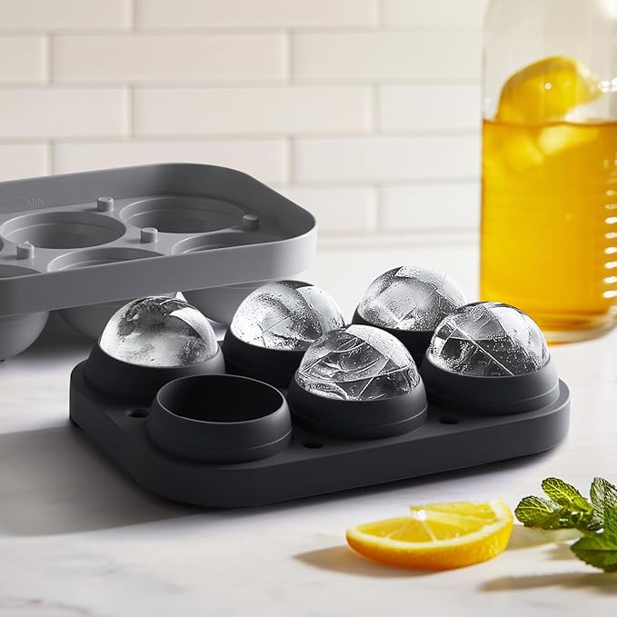 2.5inch Spherical Ice Ball Tray For Whiskey, Big Ice Freezer Mold for Cocktails，Easy Fill In & Release Ice Cube Mold, Durable &Reusable Spherical Ice Maker (Steel Grey)