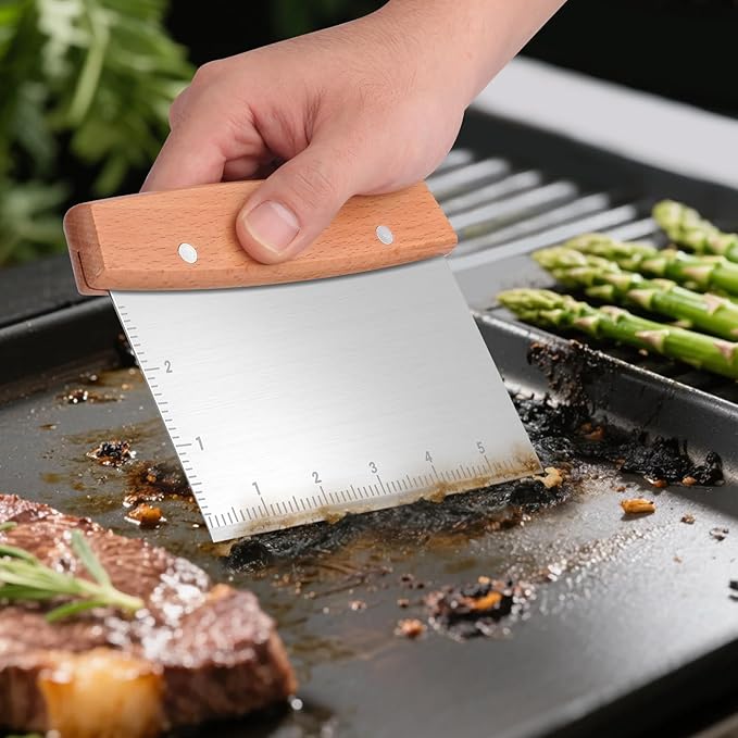 Flyisland Griddle Scraper for Blackstone, Heavy Duty Stainless Steel Grill Scraper,Dough Scraper Cutter for Bread and Pizza Cutter, Griddle Scraper Chopper Multipurpose Kitchen Utensil