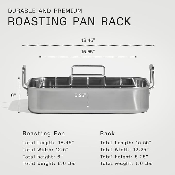 Made In Cookware - Stainless Clad Roasting Pan - 3-Ply Stainless Clad - Professional Cookware - Crafted in Thailand