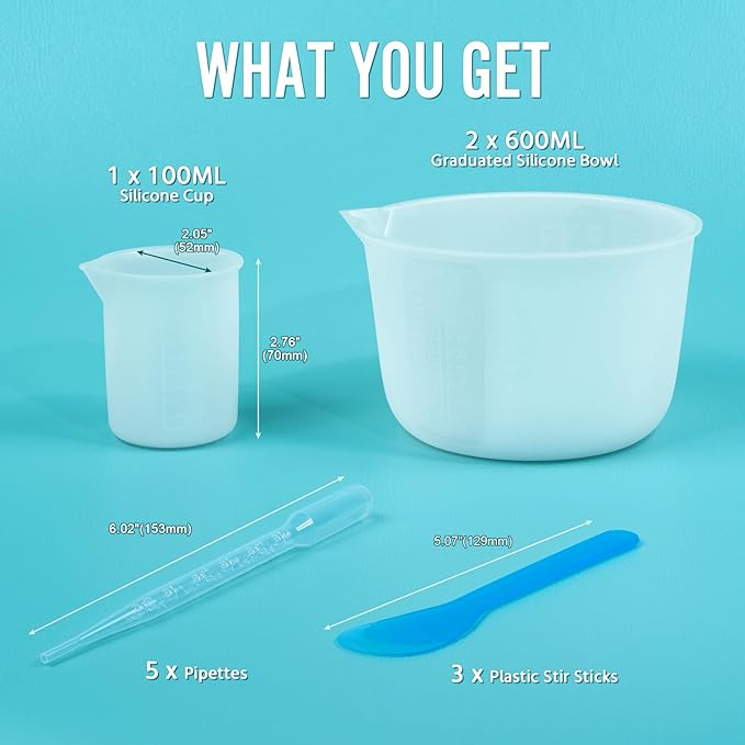 Silicone Resin Mixing Measuring Bowls 2Pcs 600ml/20oz for Resin Supplies, Thickened Reusable Silicone Bowl Cups for Epoxy Mixing, with Stir Sticks, Jewelry Making