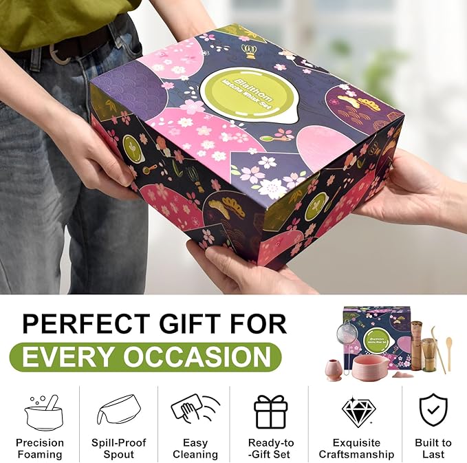 Matcha Whisk Set, 8Pcs Pink Matcha Kit Tea Set with Ceramic Bowl and Whisk Holder, Bamboo Scoop, Sifter, Perfect for Matcha Starter, Cute Matcha Powder Kit, Top Gifts for Women, Friends, Birthday