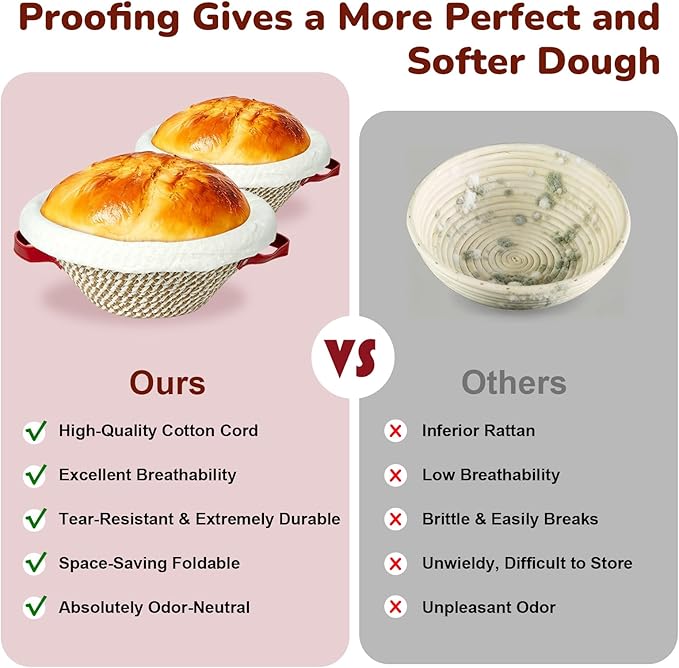 Banneton Bread Proofing Basket Set, 2 Pack Cotton Rope Sourdough Baskets with Liners, Cloth Covers & Silicone Baking Mat, Sourdough banneton basket for Sourdough Baking Supplies