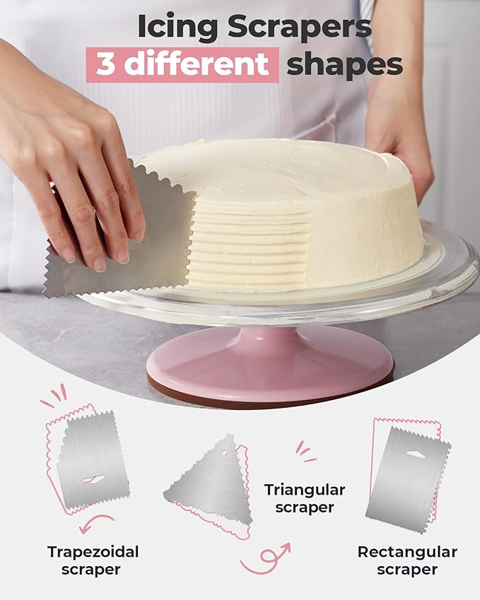 Kootek Aluminium Cake Turntable Set, Baking Tools with Revolving 12" Cake Stand for Decorating, 12.7" Offset Spatula, 3 Stainless Steel Frosting Icing Smoother, Cake Serve Cake Decorating Kit Supplies