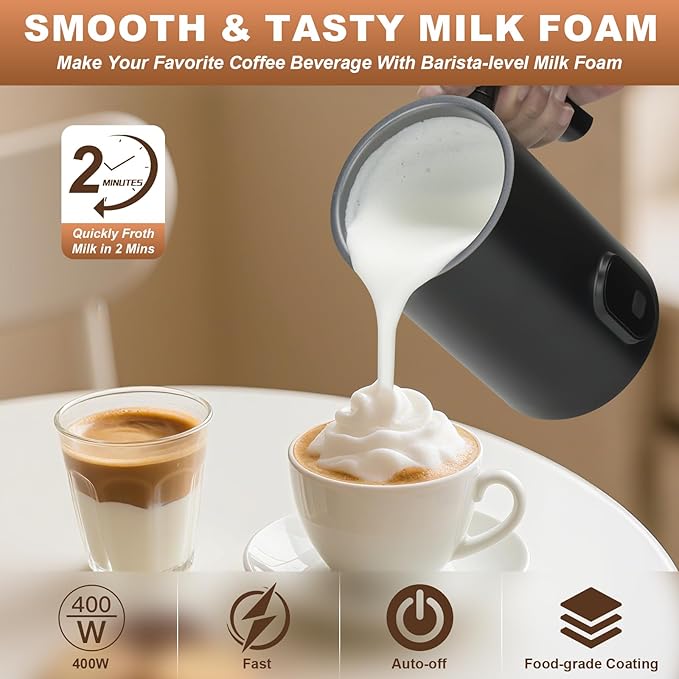 Electric Milk Steamer, 4-in-1 Function Milk Frother, Automatic Hot and Cold Foam Maker & Milk Warmer for Latte, Cappuccinos, Macchiato, Hot Chocolate