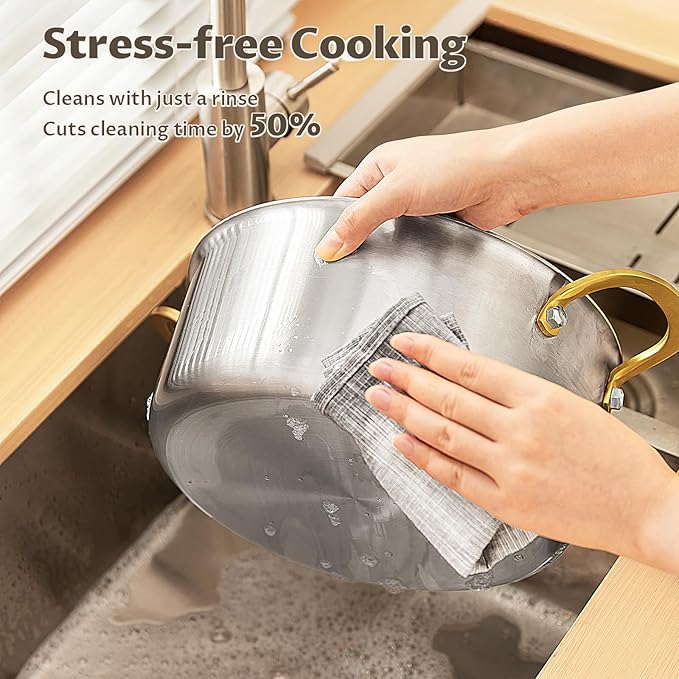 BEZIA 6 Quart Fully-Clad 3-Ply Stainless Steel Stockpot, Soup Pot with Lid, Even Heat Distribution, Cooking Pot with Sturdy Handles, Compatible with All Cooktops, Perfect for Soups & Stews, Silver