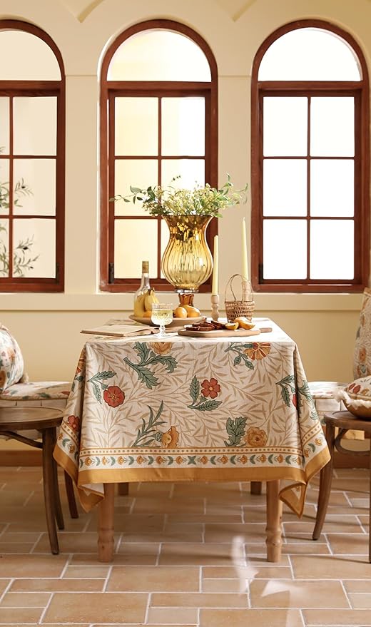 patdrea Designer French Vintage Small Rectangular Tablecloth,Yellow Floral Pattern Anti-Wrinkle Table Cloth,Dacorative Cover for Kitchen Dining Parties,Christmas,Thanksgiving,55"x71"-Cornflowers