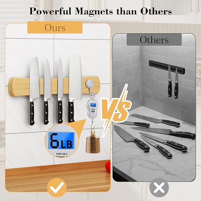 Magnetic Knife Holder for Wall, 10 Inch Bamboo Strong Magnetic Knife Strip, Small Kitchen Storage Space Savers, Rv/Apartment/Farmhouse Accessories Organizer, Housewarming Gifts for New Home