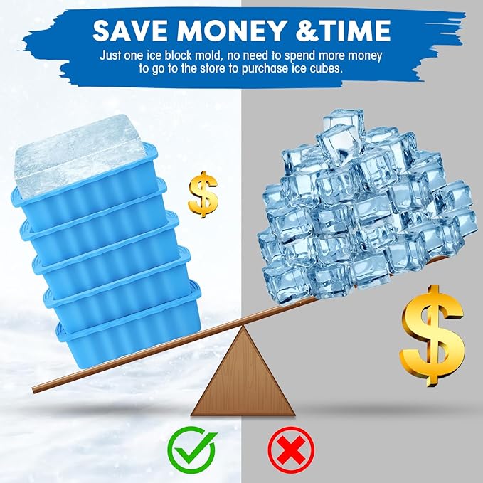 Haldane 5PC Extra Large Ice Block Mold 15LB Ice Cube Bricks Maker Molds for Cold Plunge/Coolers, Reusable Ice Bath Water Chiller, Thick Silicone Ice Bath Accessories Blue