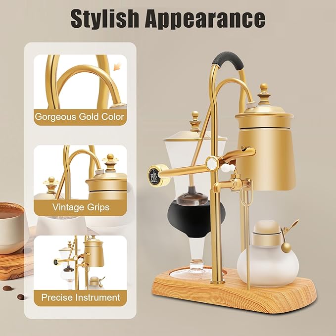 Balance Siphon Coffee Maker, Belgian Royal Coffee Machine Vacuum Brewing System, Gravity Vintage Coffee Makers, Manual Free-Standing Caffeic Machine, Capacity 400ml/13.53oz
