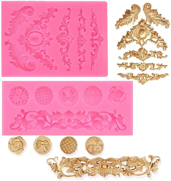 JOERSH 3PCS Baroque Scroll Molds Silicone Border Fondant Mold for for Wedding Birthday Cake Decorating, Cupcake Topper, Chocolate, Candy, Candle, Clay